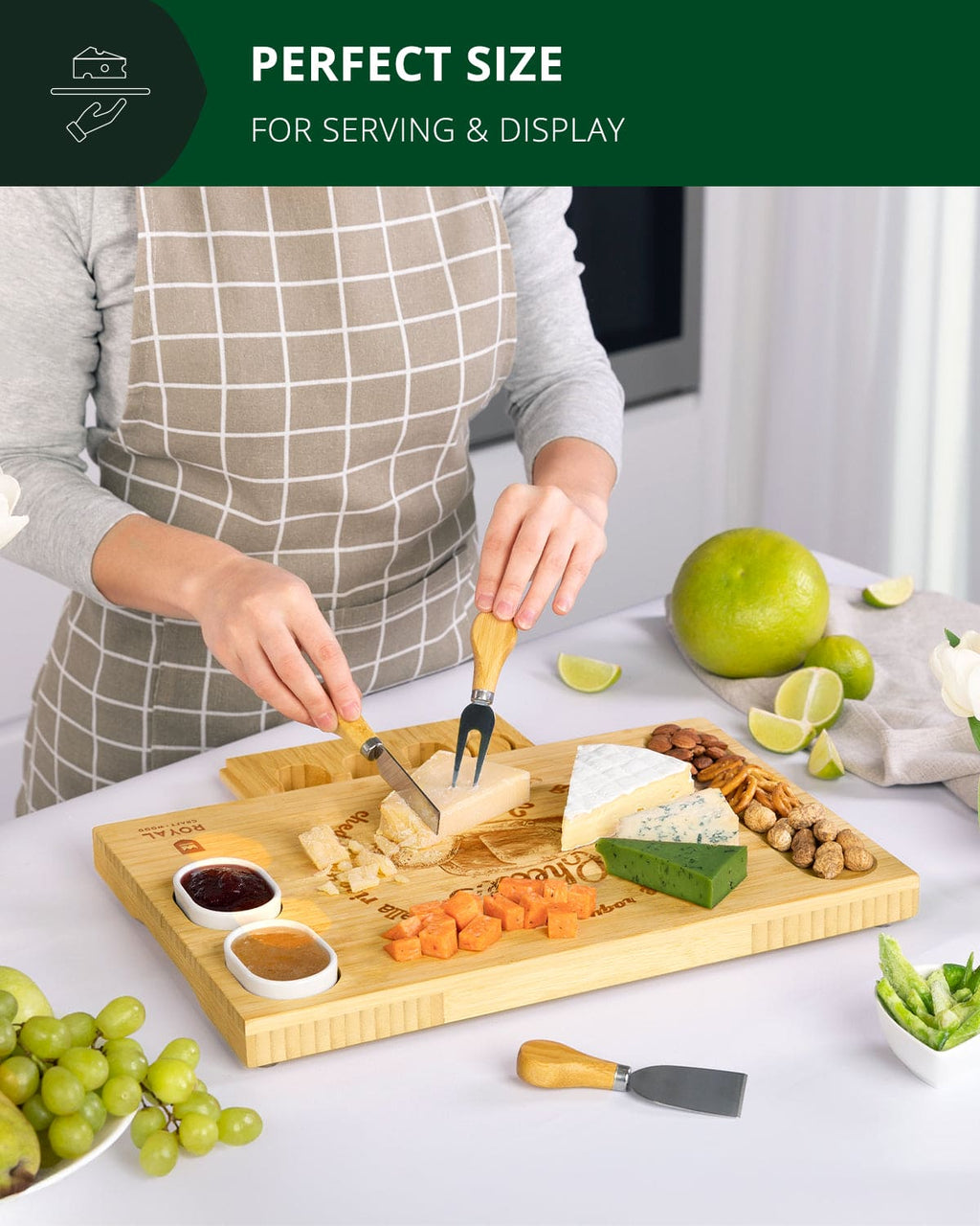 Cheese Board Set w/knives, 16.5“x11”