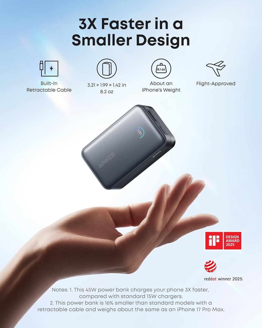 Anker Nano 45W Retractable Power Bank, 10K