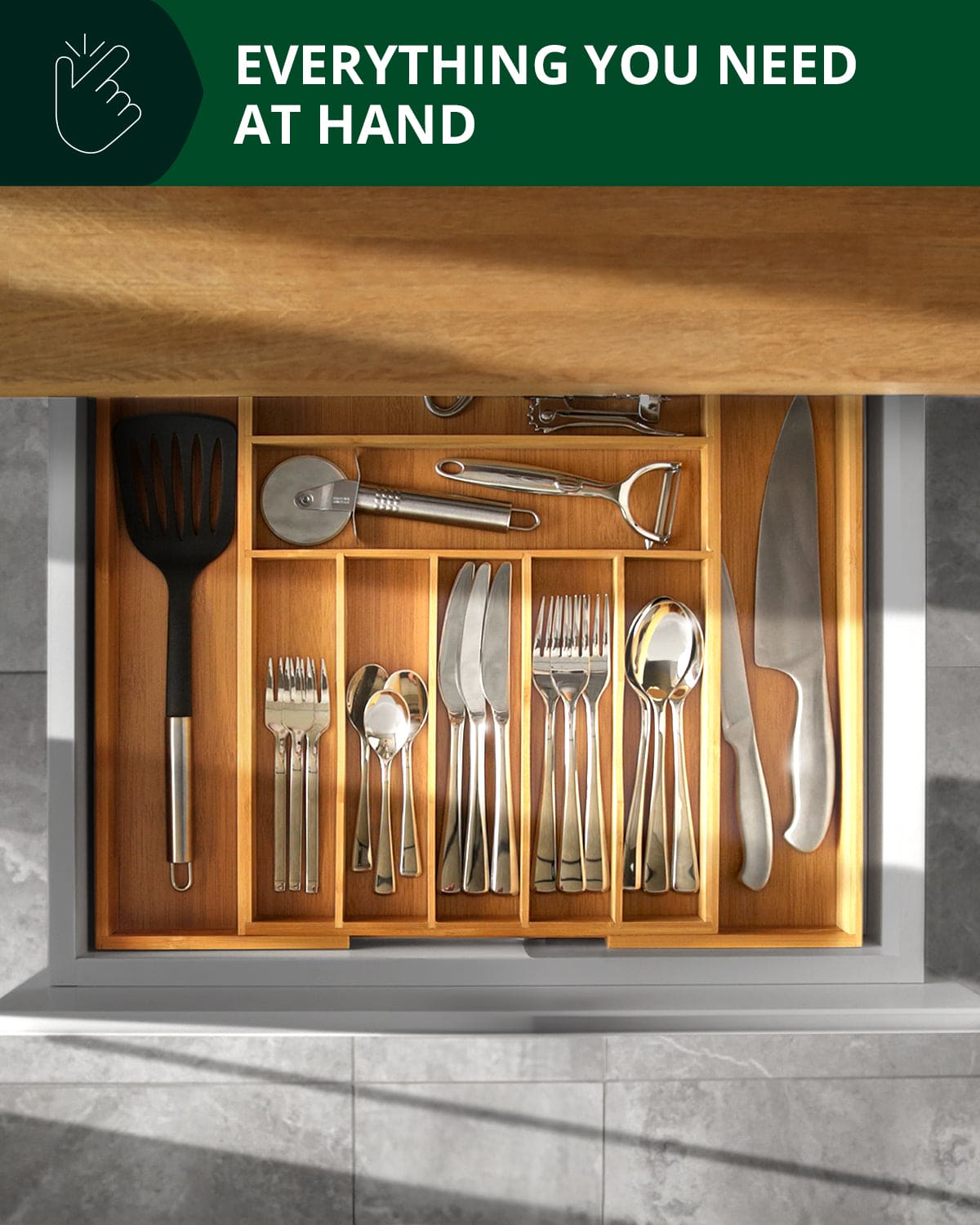 Silverware Drawer Organizer, Natural (9 Slots)
