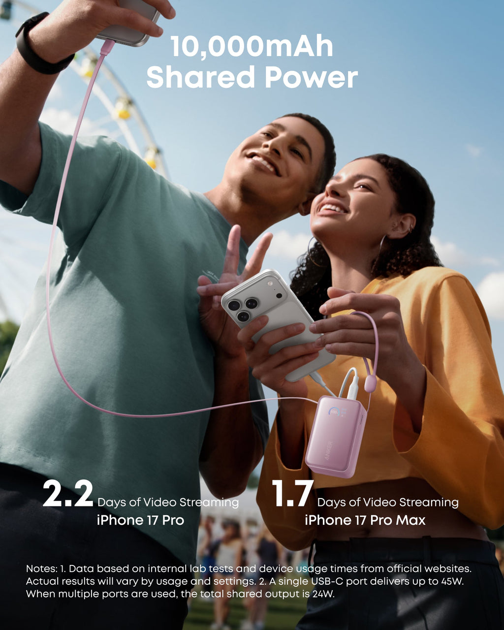 Anker Nano 45W Retractable Power Bank, 10K