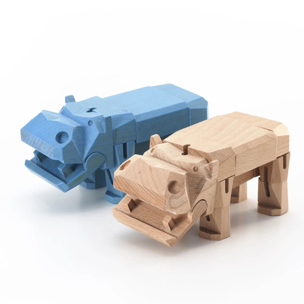 Morphits® Modern Wooden Hippo Decor – Interactive Puzzle & Art Piece