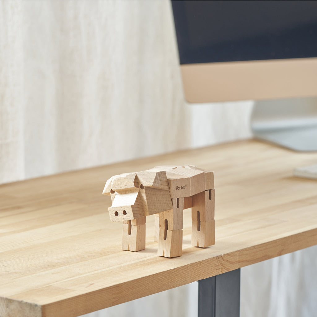 Morphits® Modern Wooden Pig Decor – Interactive Puzzle & Art Piece
