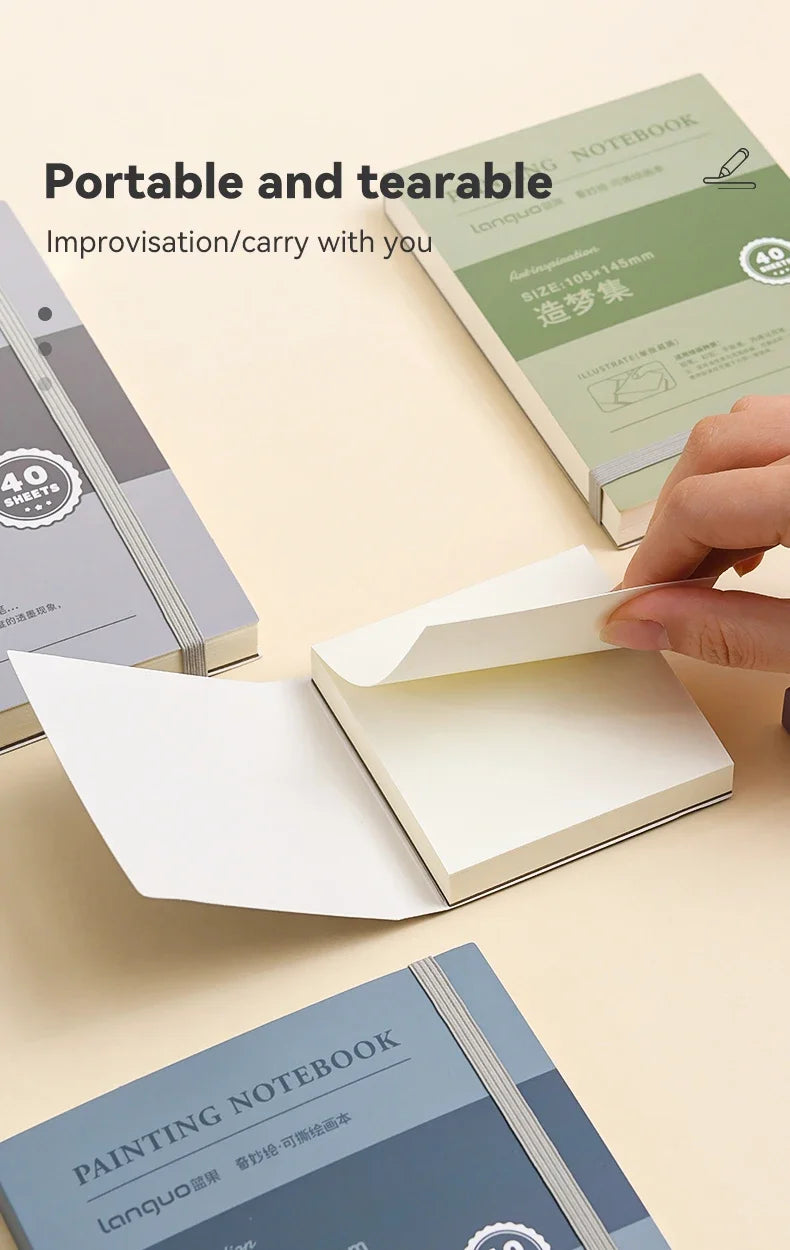 40 Sheets Portable Drawing Sketchbook  Thick White Cardboard Mini Graphite Art Book for Watercolor Painting