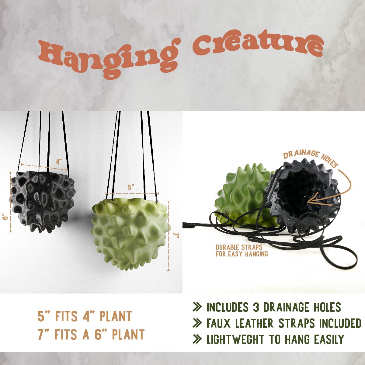 Creature Orb Hanging Planter with Drainage