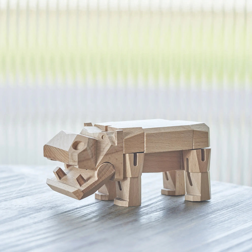 Morphits® Modern Wooden Hippo Decor – Interactive Puzzle & Art Piece